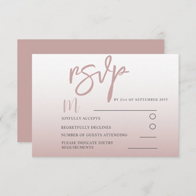 Élégant Rose Gold Calligraphie Mariage RSVP (Devant / Derrière)