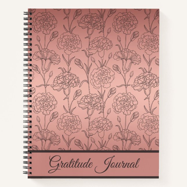 Elégant Rose Gold Carnation Gratitude Journal (Devant)