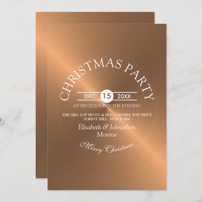 Élégant Rose Gold Christmas Party Invitation (Devant / Derrière)