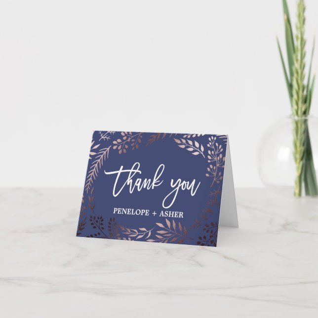 Elégant Rose Gold et Carte de remerciements Mariag (Devant)