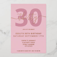 Elégant Rose Gold Foil 30e anniversaire Invitation