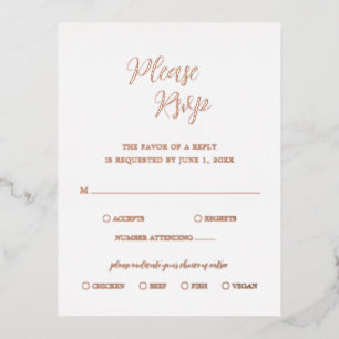 Elégant Rose Gold Foil Moderne Mariage Carte RSVP