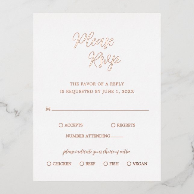Elégant Rose Gold Foil Moderne Mariage Carte RSVP (Recto)