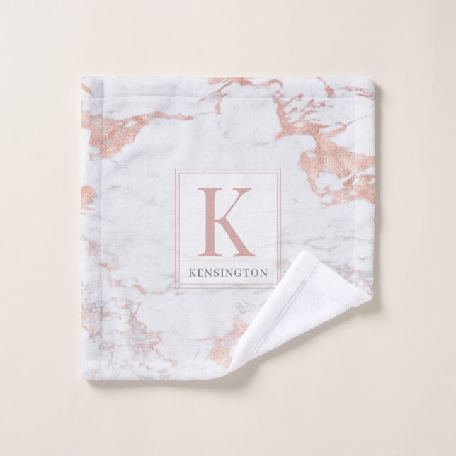 Élégant Rose  Gold Foil Monogramme en marbre (Gant de toilette)