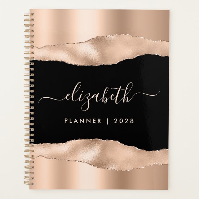 Élégant Rose Gold Foil Monogramme Noir (Devant)