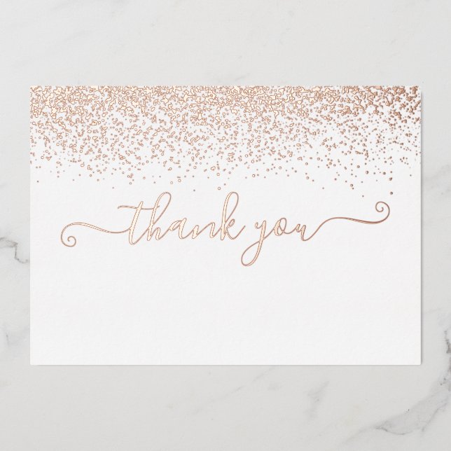 Élégant Rose Gold Foil Script Carte de remerciemen (Recto)