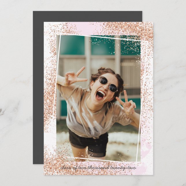 Élégant Rose Gold Graduation Party Invitation (Devant / Derrière)