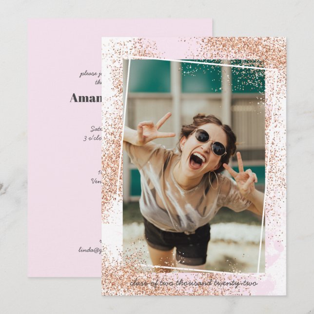 Élégant Rose Gold Graduation Party Invitation (Devant / Derrière)