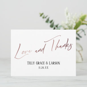 Élégant Rose Gold Handwriting Amour et Merci