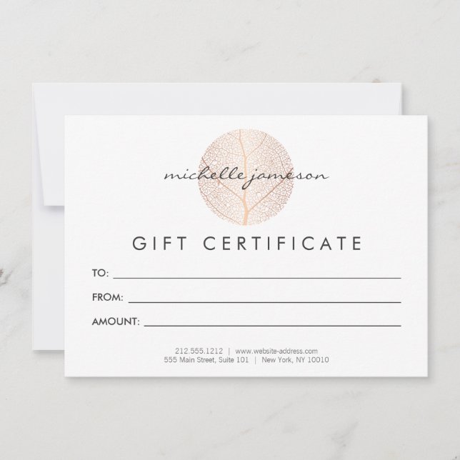 Élégant Rose Gold Leaf Logo Certificat cadeau (Devant)
