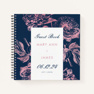 Elégant Rose Gold Navy Floral Mariage Livre d'or