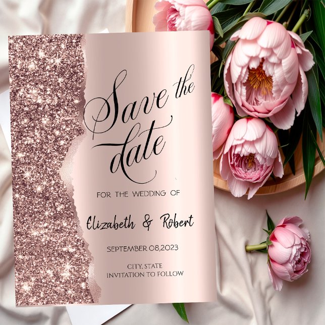 Élégant rose gold pailleté écriture Save The Date (Créateur téléchargé)