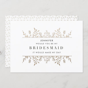 Élégant Rose Leafy Gold Bridesmaid Invitation