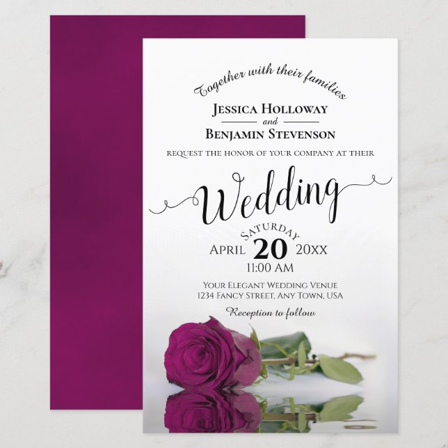 Élégant Rose Magenta Faire-part de mariage BUDGET (Devant / Derrière)