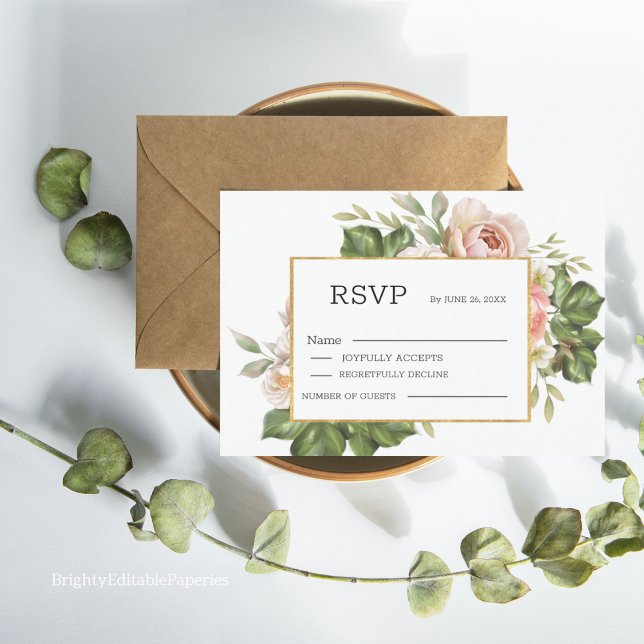 Élégant Rose mariage Fleur Modèle RSVP (Our Elegant Rose Flower Wedding RSVP Template is designed to make your wedding planning process easy)