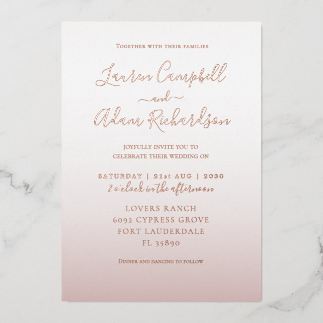 Elégant Rose Mariage or Foil Invitation (Recto)