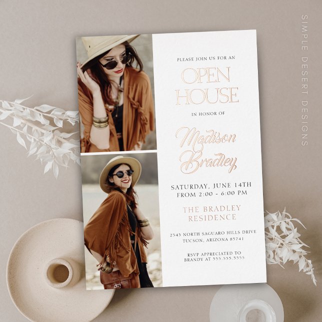 Élégant Rose moderne Faire-part de diplôme d'or (Modern Elegant Rose Gold Graduation Announcement for Open House Invitation)