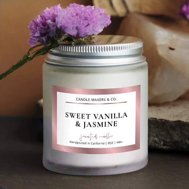 Élégant Rose moderne  Gold Étiquette d'emballage p (White and rose gold rectangle product label)