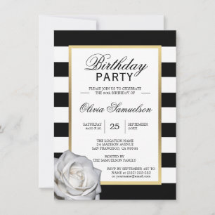 Élégant Rose noir blanc Invitation de fête d'anniv