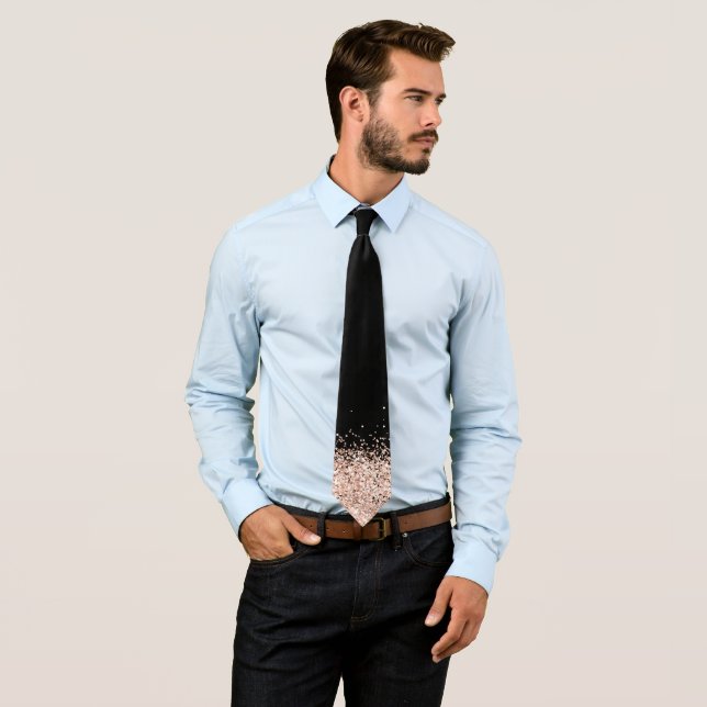 Élégant Rose noir Gold Faux Cravate Parties scinti (En situation)