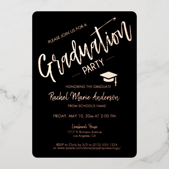 Élégant Rose noir Gold Foil Invitation (Recto)