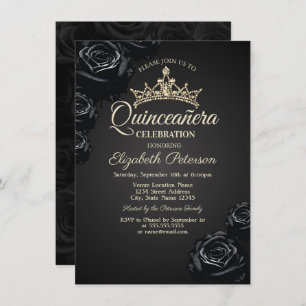 Elégant Rose noir gothique Quinceañera Invitation