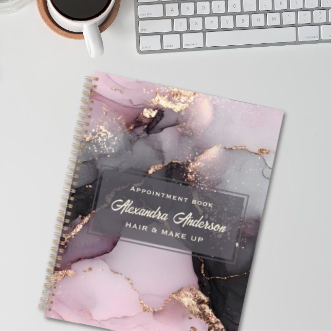 Elégant rose noir Parties scintillant d'or Agate M (Elegant Pink Black Gold Glitter Agate Marble Planner)