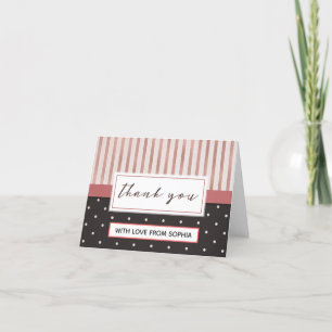 Élégant rose noir rayures Pois Merci