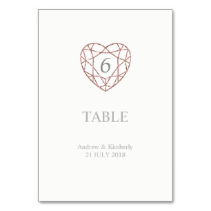 Élégant rose or coeur mariage numéro de table