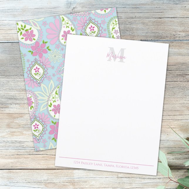 Élégant rose Paisley élégant Preppy Monogramme (Créateur téléchargé)