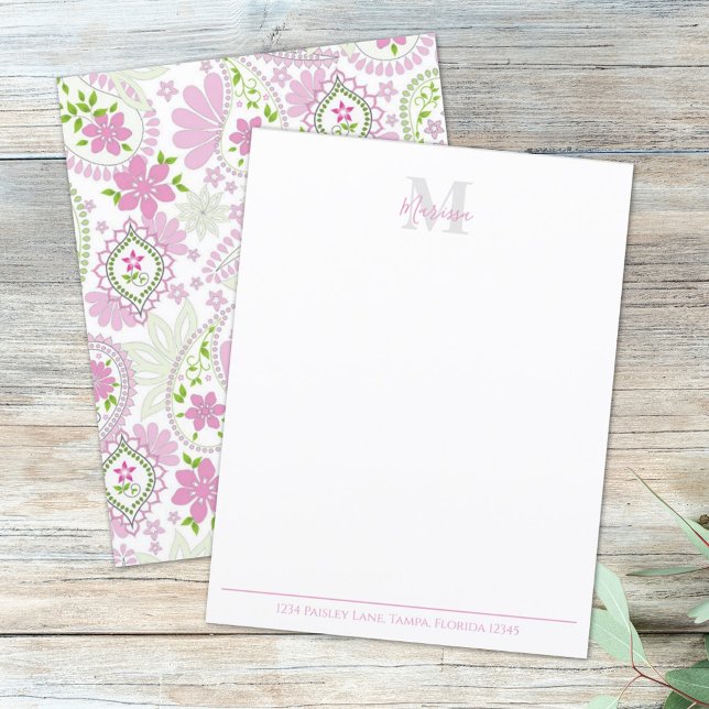 Élégant rose Paisley élégant Preppy Monogramme (Créateur téléchargé)