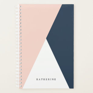 Elégant rose pâle & bleu marine triangles géom