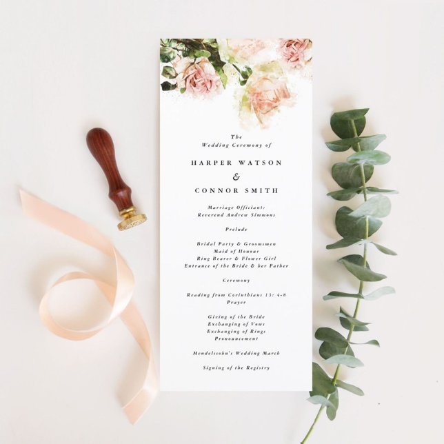 Élégant Rose Romance Wedding Programme (Créateur téléchargé)