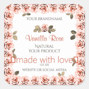 Elégant rose Roses Blanc Étiquettes d'emballage de