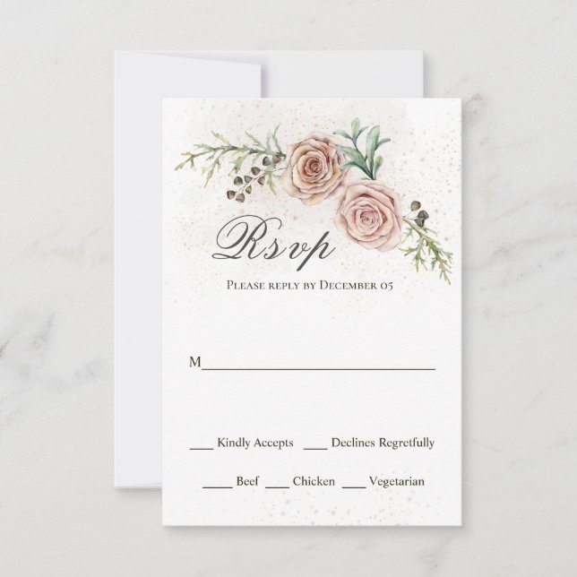 Elégant rose Roses Vintage Mariage Carte RSVP (Devant)