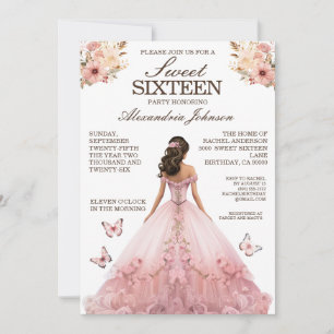 Élégant rose sucré 16 Invitations de robe fantaisi