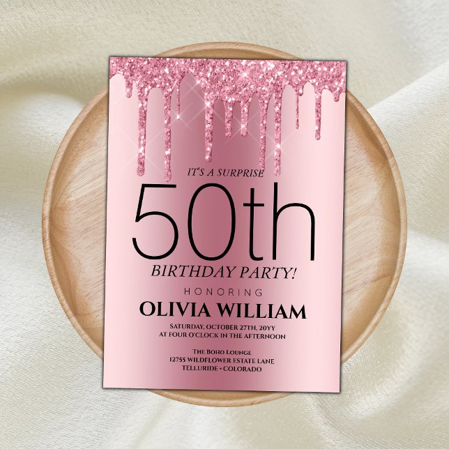 Élégant rose surprise Invitation de fête d'anniver (Créateur téléchargé)