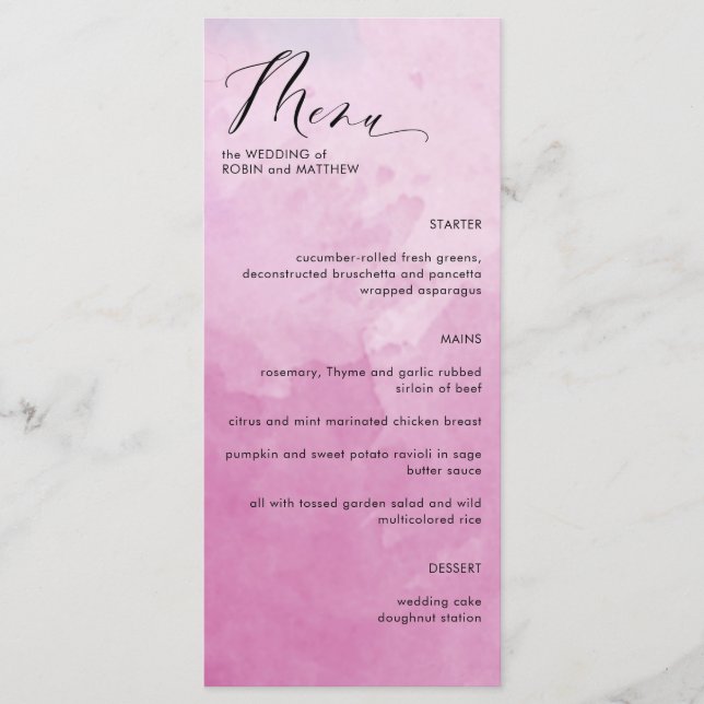 Elégant rose teintes Mariage menu (Devant)