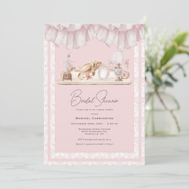 Elégant Rose Toile Vintage Caprice Invitation de M (Debout devant)