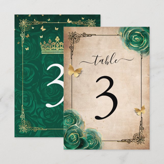 Elégant Rose Vert Or Noir Table Numéro Cartes (Devant / Derrière)