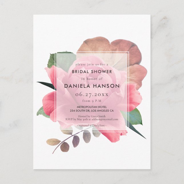 Elégant rose vintage douche nuptiale Invitation (Devant)