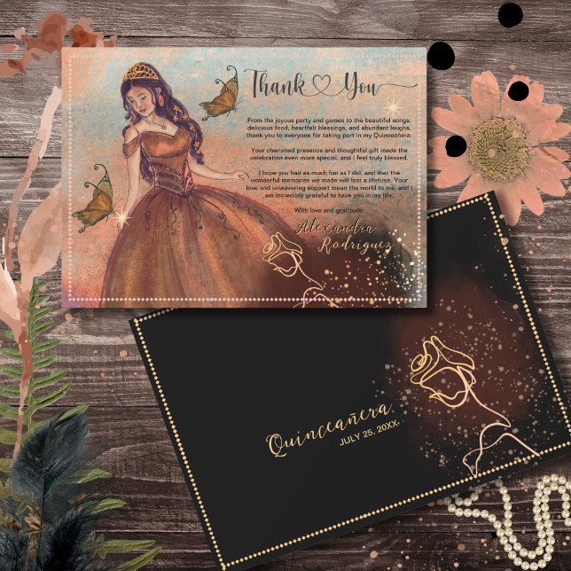 Élégant Rose Vintage en cuivre Quinceañera Merci (Elegant Vintage Copper Rose Quinceañera Invitation)