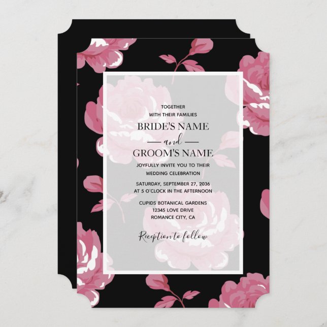 Elégant rose Vintage Roses mariage Invitations (Devant / Derrière)