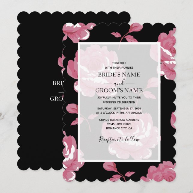 Elégant rose Vintage Roses mariage Invitations (Devant / Derrière)