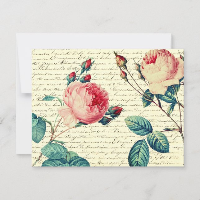 Élégant Rose Vintage sur script français manuscrit (Devant)