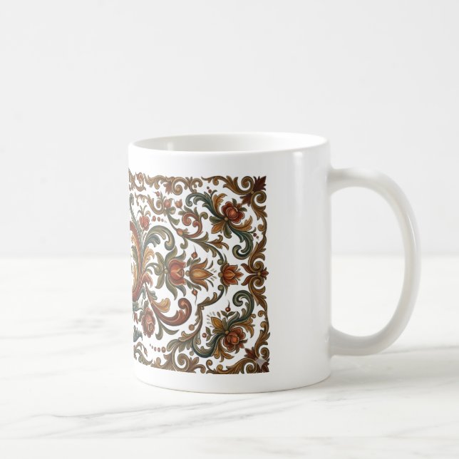 Elegant Rosemaling Folk Art Heart Ceramic Mug (Droite)