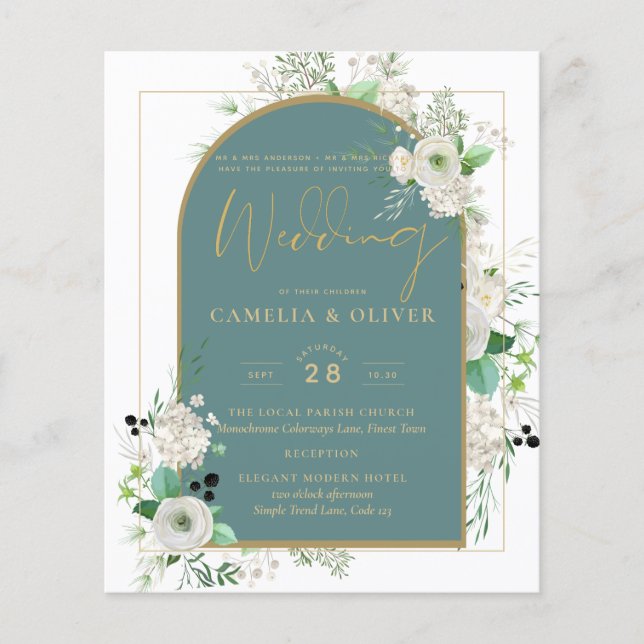 Elégant Roses Blanches All-in-1 Mariage Inviter RS (Devant)