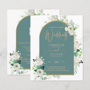 Elégant Roses Blanches All-in-1 Mariage Inviter RS