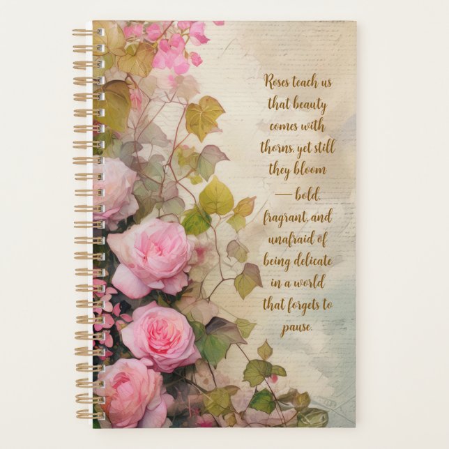 Elegant Roses Floral Planner – Romantic Botanical  (Devant)