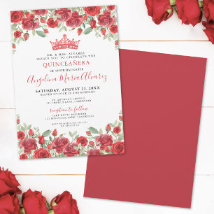 Elégant Roses Rouges Floral Quinceanera Invitation